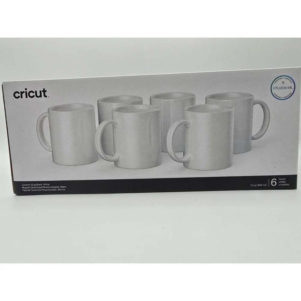 Cricut Creamic Mugs Blank White 6 ct set 12 Oz For Cricut Mug Press